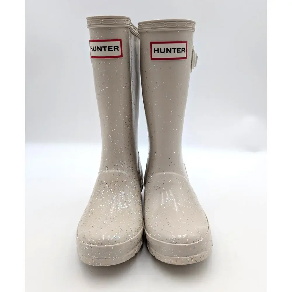 Hunter Original Giant Glitter Waterproof Rain Boots Kids' Ivory Size US13 EU31